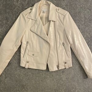 Topshop Ivory Croc-Pattern Leather Jacket